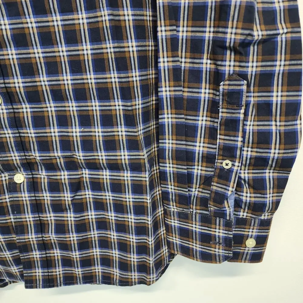 Banana Republic Mens Soft Wash Plaid Button Down Shirt Size L Blue Brown Preppy